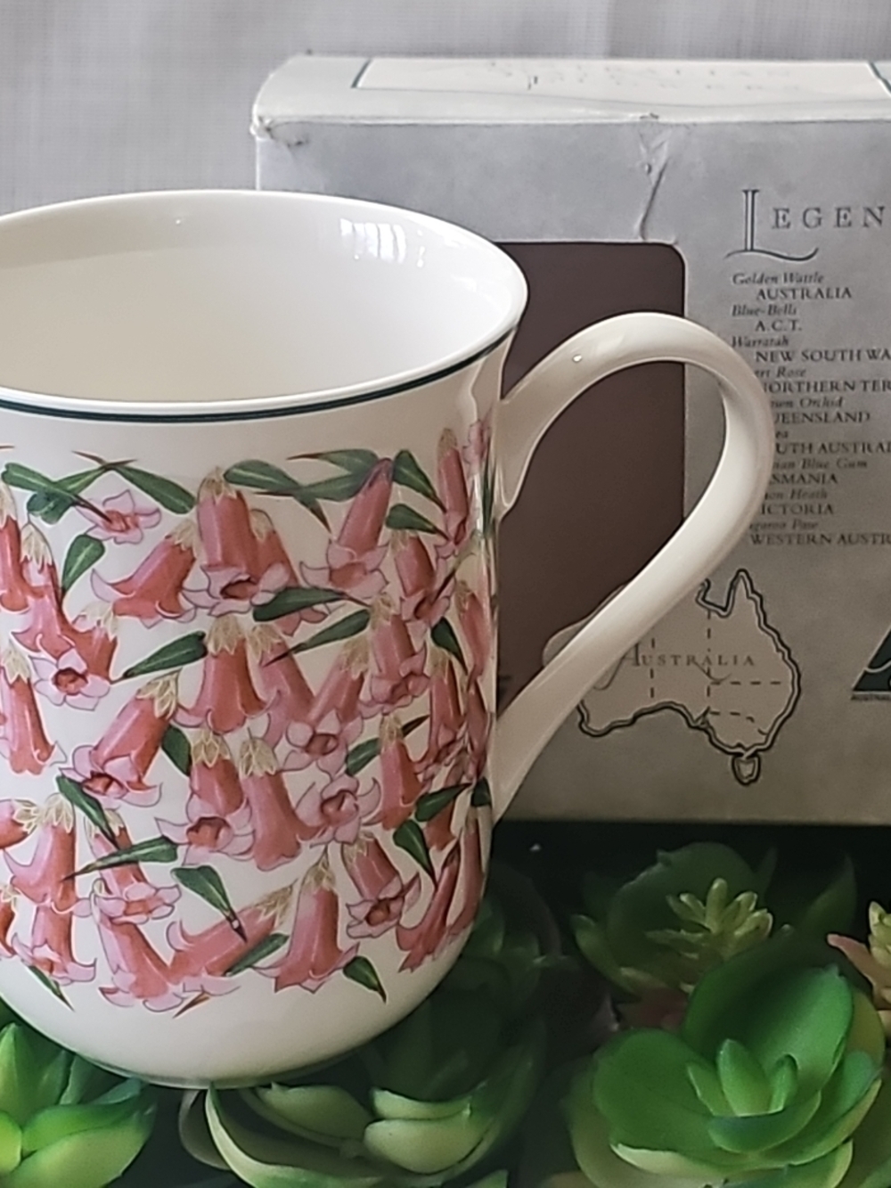 Australian Floral Bellflower Porcelain Mug in Pink and White